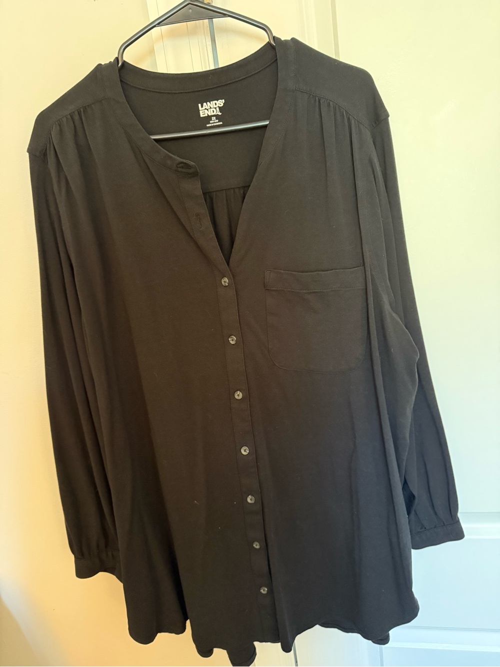 Lands' End Black Button-Front Long Sleeve Blouse